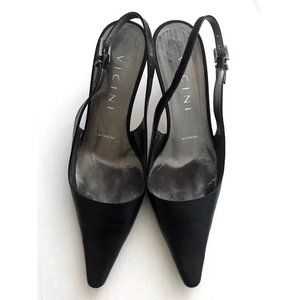 VICINI VERO CUOIO BLACK LEATHER SLINGBACK HEELS 35